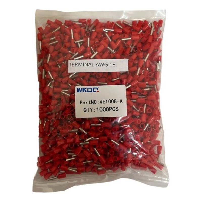Ve1008 Punta Terminal Ferrul Rojo Calibre 18 Awg 1000 Pzas