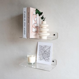 MILUKA - Pack of 2 Clear Acrylic Wall Shelves 30 x 15 cm - Acrylic Shelf with Screws - Hanging Shelf Ideal for Books and Pictures - Model Aura Slim 3015