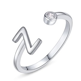 PEARLOVE Initial Rings 925 Sterling Silver Rings for Women A-Z Stackable Alphabet Rings for Wife Daughters Jewelry Gifts