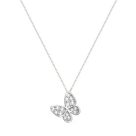 KristLand Silver Butterfly Pendant Necklaces 925 Sterling Silver Adjustable Chain Necklace with Sparkly Zirconia Stone Birthday Gifts for Ladies Girls