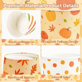 120 Pcs Fall Paper Cups 12 oz Disposable Thanksgiving Ice Cream Cups Pumpkin Leaves Paper Bowls for Hot Cold Food Autumn Harvest Thanksgiving Birthday Baby Shower Party Supplies