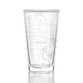 Well Told Engraved Baltimore Maryland Map Pint Glass, Etched Beer Gift (16 oz, Clear) City Map Pint, Custom City Glassware, Gifts For Beer Lovers
