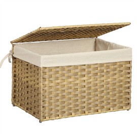 SONGMICS Storage Chest with Lid, Storage Trunk with Cotton Liner and Metal Frame, Storage Box Basket Decorative Bin for Bedroom Closet Laundry Room, Natural URST56NL