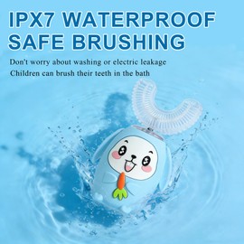 SNOWROSE Kids U-Shaped Electric Toothbrush, IPX7 Waterproof Design with 4 Brush Head 3 Modes, 360-Degree Full Mouth Cleaning Sonic Automatic Children Toothbrush for Ages 2-12 (Blue)