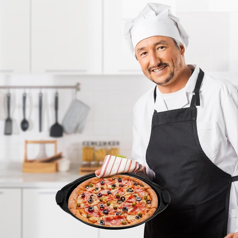 Non-Stick Pizza Pan with Silicone Handle 1 Pack, 13 Inch