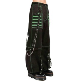 Kodaruber Women Vintage Goth Hip Hop Jeans Punk High Waisted Baggy Bootcut Jeans Strap Chain Striped Wide Leg Denim Pants(Green,Small)