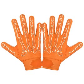 Glorious Traders Youth Football Gloves American Wide Receiver Injected Bones Football Gloves for Adult Men Women & Boys with Super Sticky Silicone Grip Palms (Orange, Youth Medium)