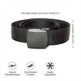 Unisex Adjustable Cut To Fit Black Nylon Webbing Slider Belt One Size