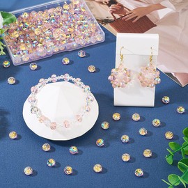 FASHEWELRY 200 Pcs Sparkle Faceted Glass Beads Bulk Loose Spacers 8 mm Rondelle Pink Briolette Crystal Beads for Jewelry Making Bracelets Necklaces Earrings DIY Crafts