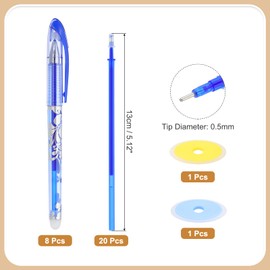 PATIKIL 8Pack Erasable Gel Pens with 20 Refills & 2 Erasers, 0.5mm Heat Erasable Pens for Fabric Blue Ink Fabric Markers for Sewing Quilting Planner Writing