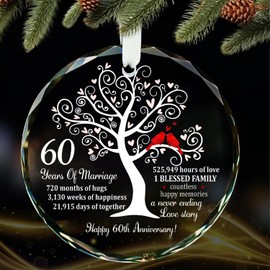 Svnntaa 60th Anniversary Wedding Gift for Couple - Happy 60th Anniversary Couple Gifts for Him Her, 60 Years of Marriage Ornament for Parents, Grandparents, Husband, Wife - Wedding Glass Ornament 2025