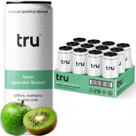 Tru Focus Caffeinated Sparkling Water Apple Kiwi Pack of 12 Zero Sugar Drink