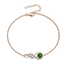 LOCIBLO May Birthstone Bracelets for Women 925 Sterling Silver Green Synthetic Emerald Bracelet Rose Gold Plated Infinity Pendant Jewellery for Her, 6.7"+1.2"