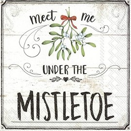 Set of 2 Individual Decoupage Paper Party Napkin MISTLETOE SCRIPT Watercolor Decor Luncheon Napkins for a Birthday Holiday, Wedding, Cocktail Party