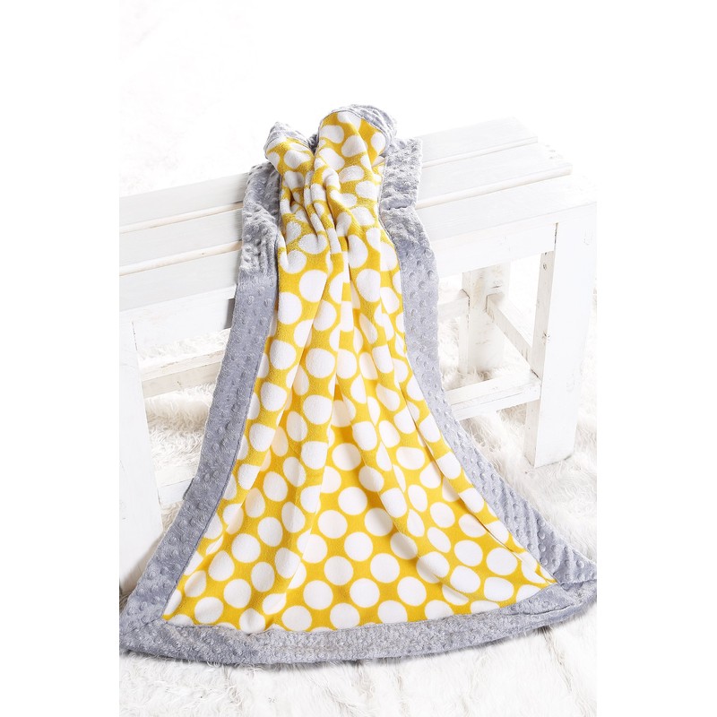 Bacati Dots/Pinstripes Grey/Yellow Blanket