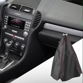 Funda universal de piel sint¨¦tica de color negro brillante con funda para palanca de cambios de puntada roja para la mayor¨ªa de los coches de transmisi¨®n manual