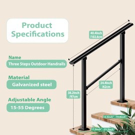 Arti-Life Hand Rails for Outdoor Steps,Railings for Outdoor Steps,3 Step Handrails for Outdoor Steps,Porch Handrail Wrought Iron Railing Kit for Concrete,Brick,Wood Steps