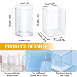SENLINLIN Acrylic Pen Pencil Holder, 4 Pcs Clear Acrylic Square Round Pen Pot, Pencil Holder, Desk Tidy, Office Organiser, Makeup Brush Storage, Candy Box, for Home, Office and School Desk Accessory