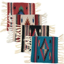 Southwest Handwoven Chimayo Wool Style Mats. Perfect for Rustic Decoration Set of 4 (Pack 4)