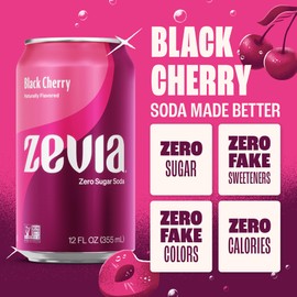 Zevia Zero Sugar Soda, Black Cherry, 12 oz Cans (24-Pack) – Naturally Sweetened, Non-GMO Project Verified, Gluten-Free, Vegan