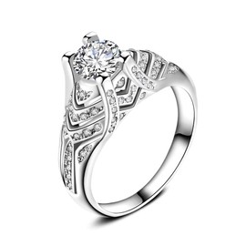 Uloveido White Gold Plated Fashion Jewelry Cocktail Ring for Women in Silver Color with Cubic Zirconia HR271, Cubic Zirconia