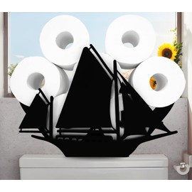 Euiroet Black Sailboat Toilet Tissue Holder - Metal Paper Holder, Funny Toilet Paper Storage for Bathrooms, FreeStanding Organizer Holds Extra 8 Rolls