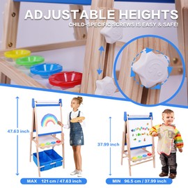 Joyooss Art Easel for Kids Easel for Toddlers,Adjustable Standing Wooden Toddler Easels Magnetic Double Sided Drawing Whiteboard & Chalkboard,Art Easels for Kids Age 2-4 4-8 Gift Blue