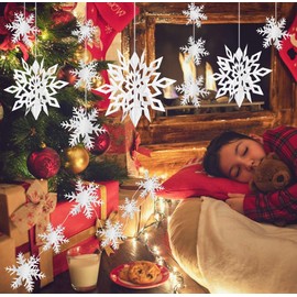 ZOYUBS Christmas 3D Snowflake Christmas Garland Snowflake Paper Christmas Garland Snowflake Decoration Christmas Ornament Snow Flower Decoration 3D Snowflake Snowflower Garland 3D Garland Snowflake Winter Snow Decoration Christmas Tree Decoration Christm