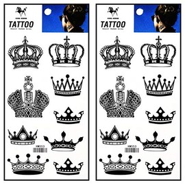 Tattoos 2 Sheets King Queen Imperial Crown Temporary Tattoo Body Fake Sticker Hand Arm Neck Wrist Art Sticker Party Fashion Fantasy Tattoos for Men Women