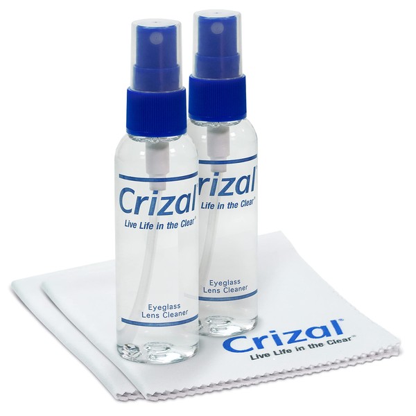 Crizal Eyeglass Lens Cleaner Spray Kit | Crizal Glasses Cleaner Bottle + Crizal 7"x5 3/4" Microfiber Cloth | #1 Doctor Recommended for Anti Reflective Lenses and Coating | Top Glasses Cleaning Kit-2pk