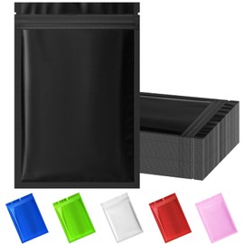 100 Pack Resealable Mylar Bags, Smell Proof Bags Resealable Packaging Bags for Food Storage Small Business Flat Bags (Black, 5.5" X 7.8")