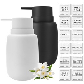 Soap Dispenser, Plastic Hand Soap Dispenser for Bathroom, Thickened Liquid Hand Soap Dispenser with Rust Proof Pump, Dish Soap Dispenser, 12pcs Waterproof Labels (White and Black)