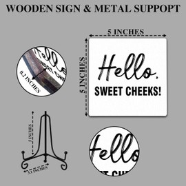 Funny Desk Decor, Hello Sweet Cheeks Wooden Sign with Stand, Cute Desk Cubicle Accessories, Desk Decor for Women, Funny Signs for Office Bedroom Desk Decoration Shelf-A38