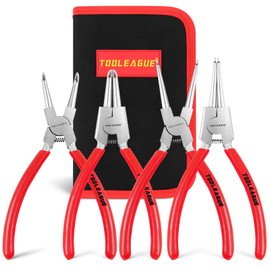 TOOLEAGUE 4 Pcs Snap Ring Pliers Set, Circlip Pliers, 7 inches Internal/External Heavy Duty for Ring Remover Retaining Straight Bent Lock Pliers Set