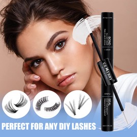 Lash Bond and Seal Eyelash Glue, GEMERRY Cluster Lash Glue, Clear Individual Lash Glue Lash Glue for DIY Eyelash Extensions Waterproof 48 Hours Longwear Latex-free Overnight Beginner Friendly (Clear, 5ml+ 5ml)