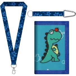 ASOFTY Kids Purse, Dinosaur Motif Purse Kids, Trifold Wallet Purse with Lanyards, Neck Pouch for Teens, Boys, Girls, blue, Casual