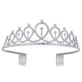 Crystal Rhinestones Wedding Tiara with Comb for Bridal Wedding Princess Queen Coronation Birthday Party Silver Crown Girl and Women Carnival Party Holiday Celebration for Adults