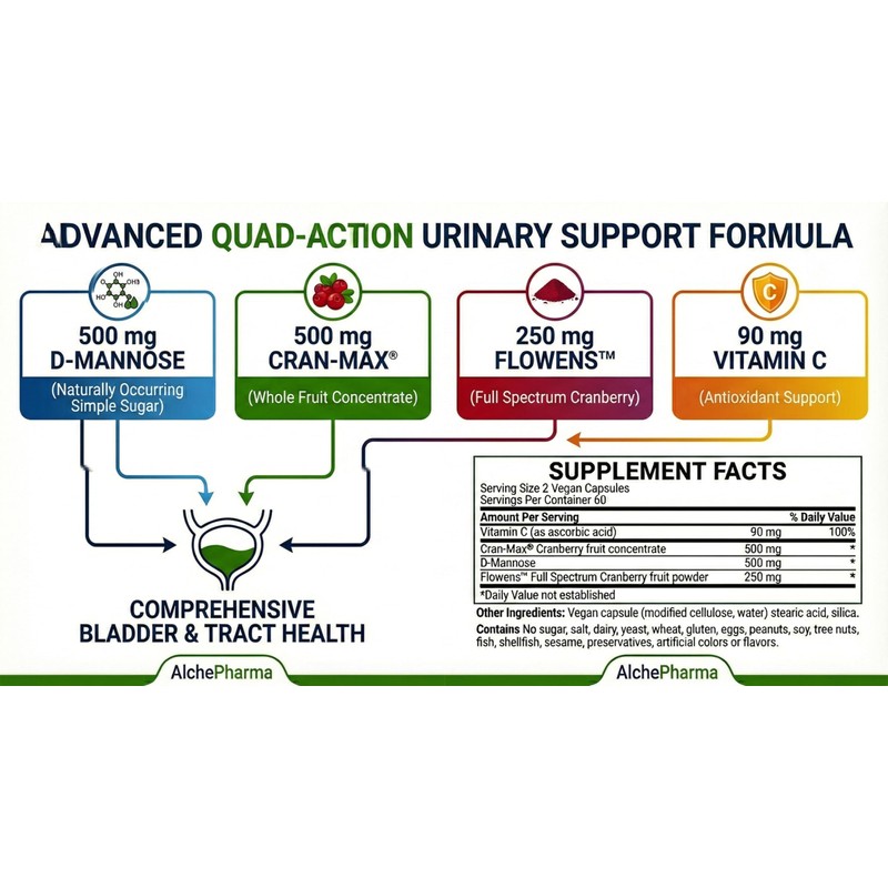 AlchePharma Advanced Urinary Care Supplement, Flowens Cranberry Extract Blend (120