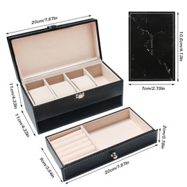 ELLECILA Watch Box for Men, 4 Slot Watch Display Case with Drawer, Double-Layer Jewelry and Watch Storage Watch Holder Organizer, Gift for Loved Ones