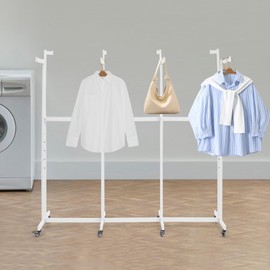 68.5*63in-Retail Clothing & Garment Display Rack W/Wheels, Adjustable White Boutique Dress Rack, Multi Rod Display Clothes Hanging Rack for Home, Commercial Retail, Shopping Malls, Studio, Photo