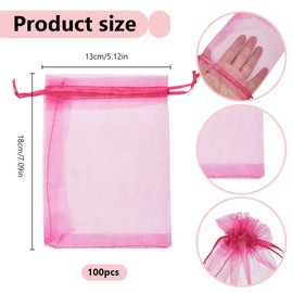 SOFPLATE 100pcs 18x13cm Red Organza Gift Bags Mesh Drawstring Bag Jewellery Medium Violet Red Meshes Pouches Candy Sheer Wrapped Bag Bulk for Wedding Party Favor Thanksgiving Christmas Day Gifts Women
