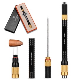 HANCIGAR 4-in-1 Cigar Punch Built-in Dual Size Cigar Punch & Twin Needle & Draw Enhancer,Multifunctional Cigar Tool Comes in Gift Box (Black & Gold)