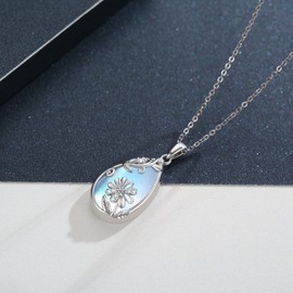 Daisy Necklace Moonstone Necklace for Women 925 Sterling Silver Daisy Pendant Necklace Flowers Moonstone Drop Necklace Hypoallergenic Daisy Jewellery for Women Girls, Sterling Silver