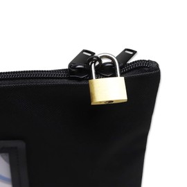 effektivo Bank Bag with Zip Lockable & Sealable with Window for Business Cards Fabric Black for Documents up to DIN A5, Black, 29 x 19 cm