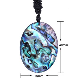 SUNYIK Natural Abalone Shell Pendant Necklaces for Women Unisex Assorted Shapes with Adjustable Rope, Oval Shape 18-25"