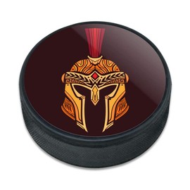 GRAPHICS & MORE Trojan Greek Spartan Warrior Helmet Gold and Red Ice Hockey Puck