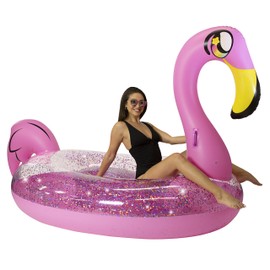 Poolcandy Gigantic Inflatable 2 to 3 Person Pool, Beach, and Lake Swim rafts (Gigantic 2 to 3 Person Pink Glitter Flamingo)