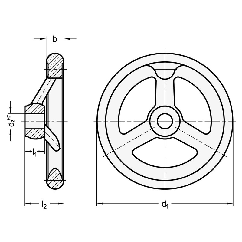 Ganter Normelemente | Aluminium Handwheel | DIN 950-AL-160-B14-A | Diameter