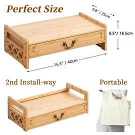 LINRUI Altar Table with Drawer Small Meditation Table with Storage Natural Bamboo Puja Table Alter Cabinet for Witch Wiccan Buddhist Shrine Prayer Stand Riser Home Decor