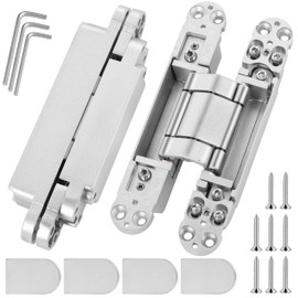 Invisible Door Hinges (2 pcs) -7 Inch Sliver Hidden Hinges for Doors, 3 Way Adjustable & 180 Deg Swing Invisible Hinge, Heavy-Duty Zinc Alloy Concealed Door Hinges 177Lbs Load-Bearing